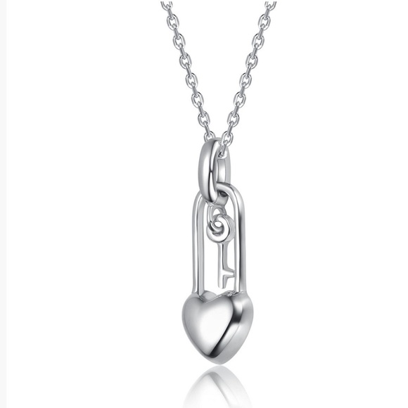 STELLA VALENTINO White Gold Plated Heart Lock and Key Pendant Necklace